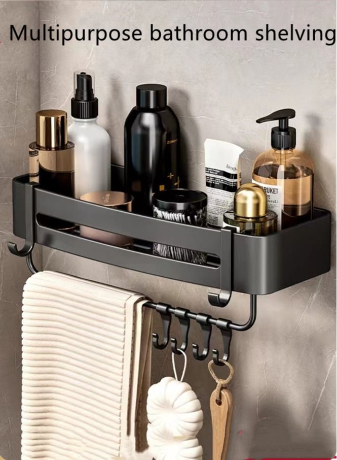 Kutis 1-Piece Bathroom Shelf Shower Shampoo Soap Organizer Wall Mounts Storage Rack Metal Black 32 x 12.5 x 4.5 Centimeter - Image 1