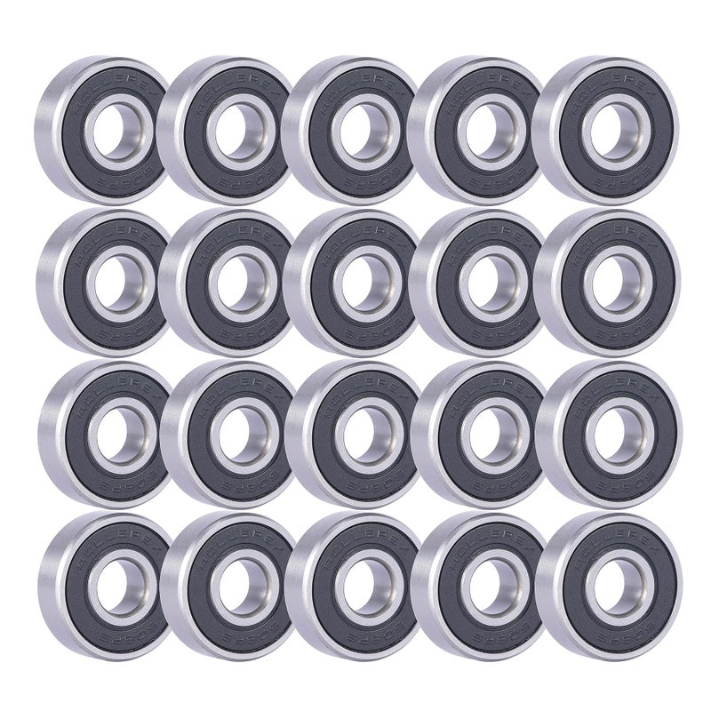 Rollerex 608-2RS Wheel Bearings 20-Pack (for Any Product Using Skate Wheels) (Carbon Steel) - for Inline, Roller Blade, Rollerskate, Skateboard, RipStik & More - Image 1