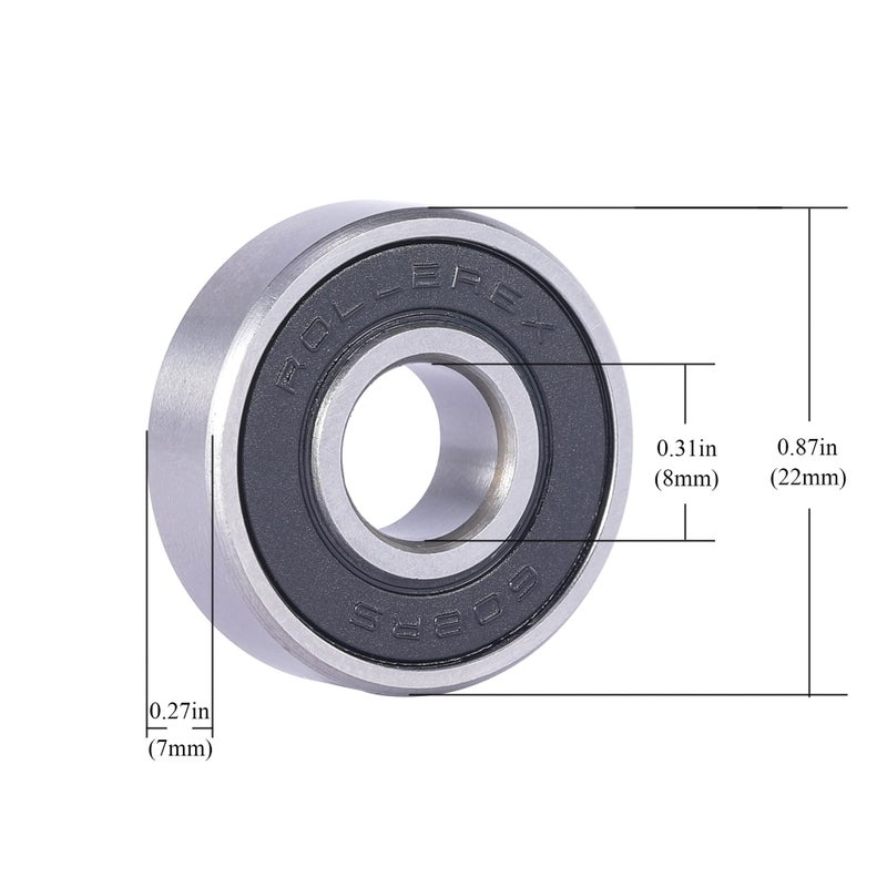 Rollerex 608-2RS Wheel Bearings 20-Pack (for Any Product Using Skate Wheels) (Carbon Steel) - for Inline, Roller Blade, Rollerskate, Skateboard, RipStik & More - Image 2