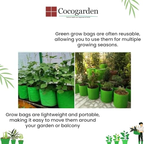 COCOGARDEN HDPE UV Protected Green Round Shaped Grow Bags 12X12 inch (Pack of 1) | Plant Bags for Home Garden | Growing Bags for Terrace Flowers and Vegetables Gardening | Indoor and Balcony Gardening - Image 4