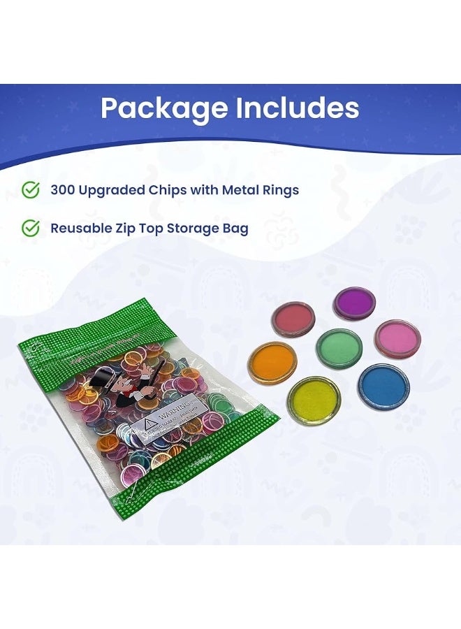 MR CHIPS Magnetic Bingo Chips with Metal Edge 3/4 Inch â€“ 300 Upgraded Pieces Assorted Transparent Bingo Chips - Available in 7 Colors in A Reusable Storage Bag - Image 4