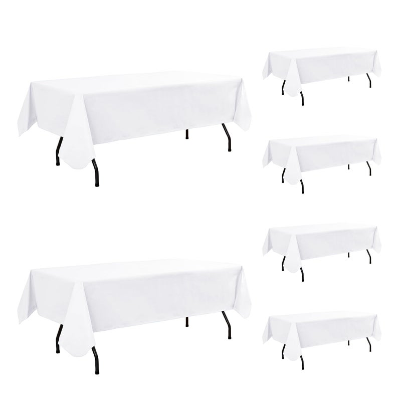 Enjoyidea Vinyl Tablecloth with Flannel Backing-6 Pack White 60x102 Inch Outdoor Waterproof Rectangle 6 Foot Plastic Table Cloths Sheets-Wipeable Heavy Duty Oilcloth for Picnic Party Camping Dining - Image 1