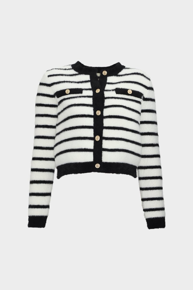 Açelya Okcu AÇELYAOKCU Premium Crew Neck Striped Soft Women's Knitwear Cardigan  - Image 1