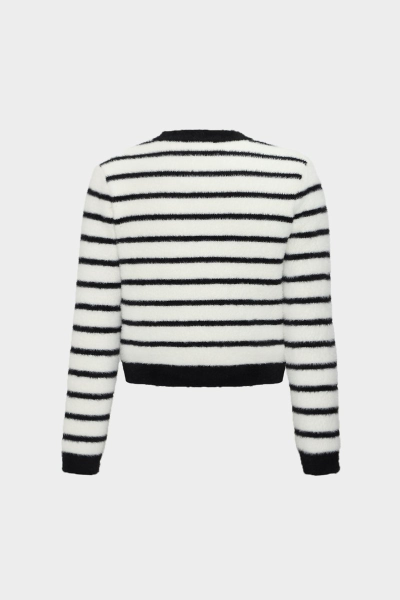 Açelya Okcu AÇELYAOKCU Premium Crew Neck Striped Soft Women's Knitwear Cardigan  - Image 3