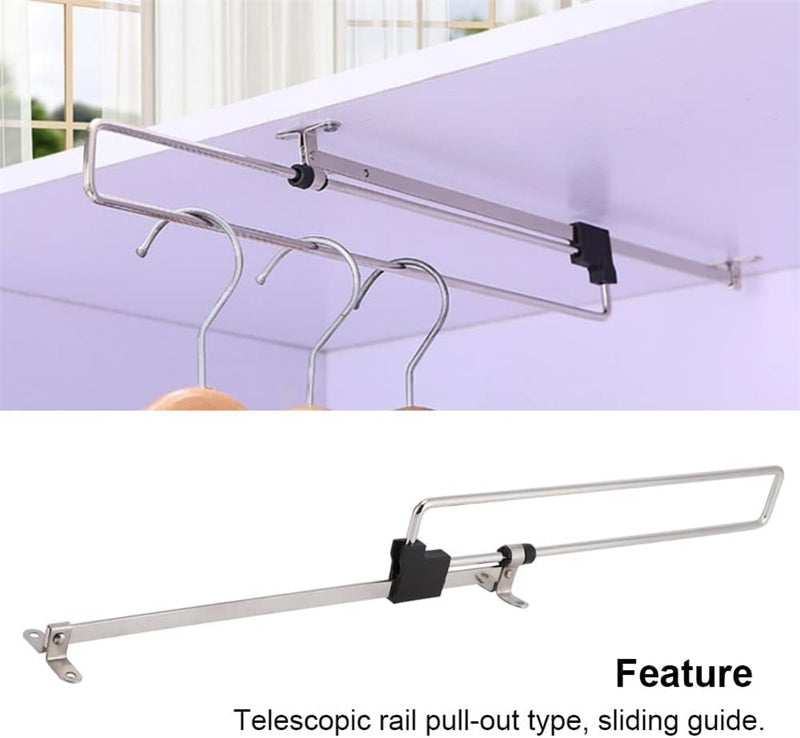 Azonee Adjustable Retractable Closet Pull-Out Rod, Extending Rail Hanger for Hanging Clothes, Telescopic Valet Rod for Wardrobe & Closet (12 Inch / 30 cm) - Image 5