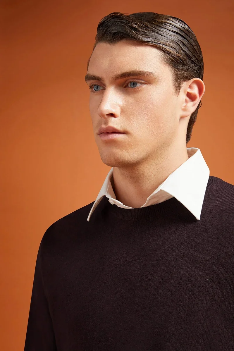 Doppelganger Red Men's regular fit crew neck jumper in wool and cotton - Bordeaux for Men | Best Price UAE