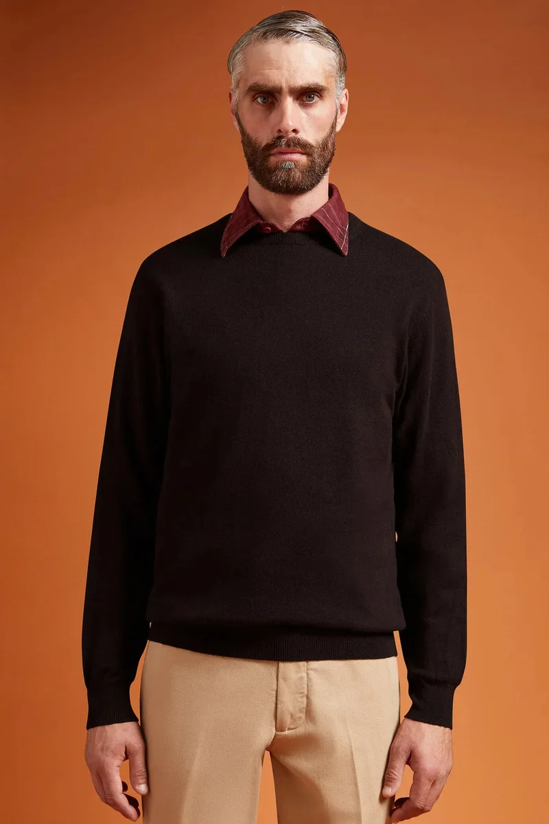 Doppelganger Red Men's regular fit crew neck jumper in wool and cotton - Bordeaux for Men | Best Price UAE