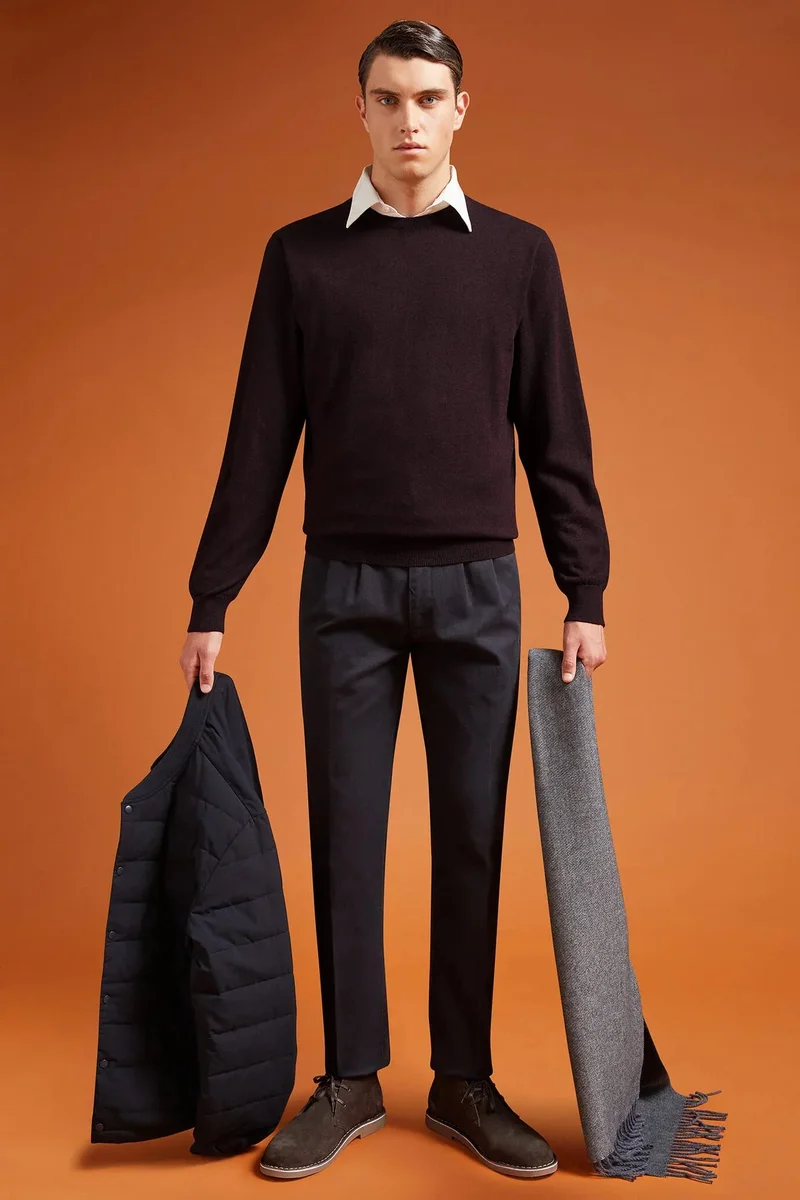 Doppelganger Red Men's regular fit crew neck jumper in wool and cotton - Bordeaux for Men | Best Price UAE