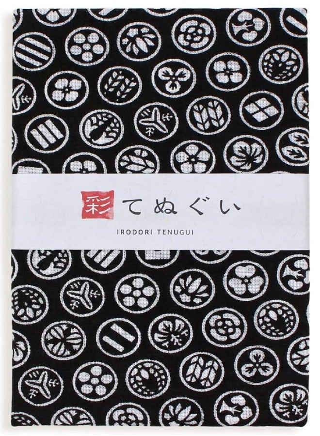 KOMESICHI irodori Japanese Traditional Towel Tenugui Family Crest 12.99 x 34.64 in with Tenugui Iroha (English Manual) - Image 1