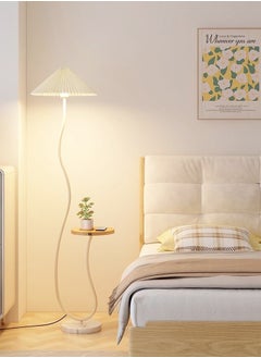 fashionhome Nordic Atmosphere Floor Lamp Standing Floor Light with Wood Table Brightness Control, American Style Switch Lampshade Floor Lamps Side Table for Living Room Bedroom 26x155 Centimeter  - Image 1