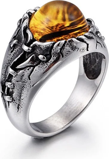 Chavin Retro Inlaid Stone Dragon Eye Men's Steel Ring EI38