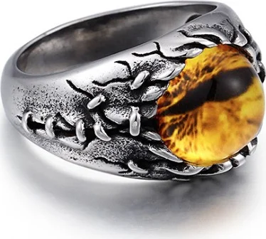 Chavin Retro Inlaid Stone Dragon Eye Men's Steel Ring EI38