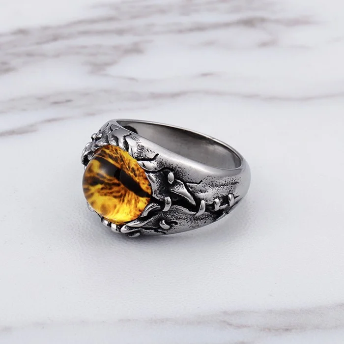Chavin Retro Inlaid Stone Dragon Eye Men's Steel Ring EI38