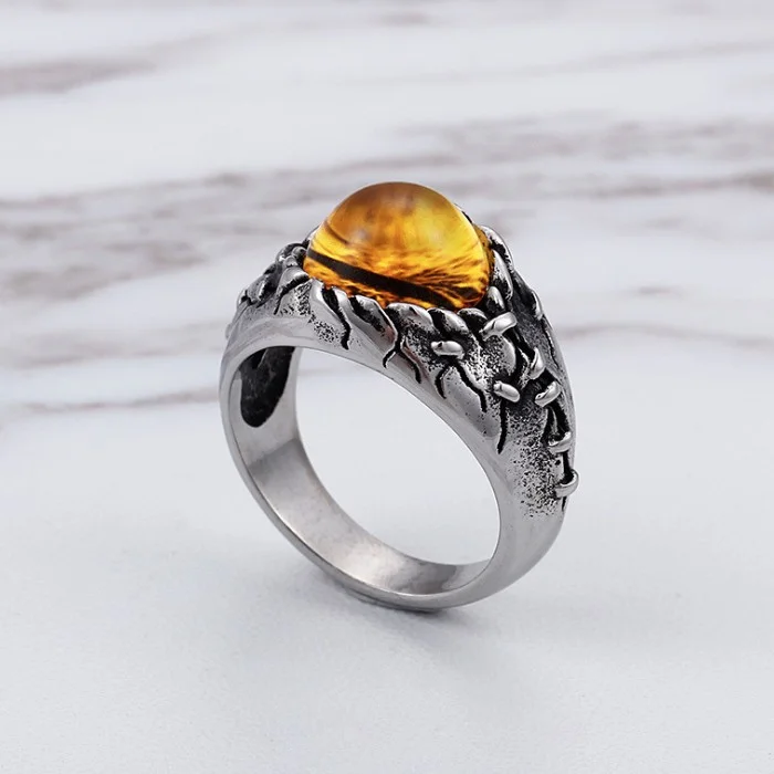 Chavin Retro Inlaid Stone Dragon Eye Men's Steel Ring EI38