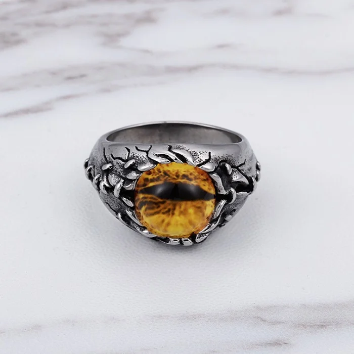 Chavin Retro Inlaid Stone Dragon Eye Men's Steel Ring EI38
