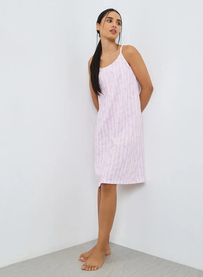 Styli Pack Of 2 - Seashorse Striped and Solid Pintuck Detail Slip Dress