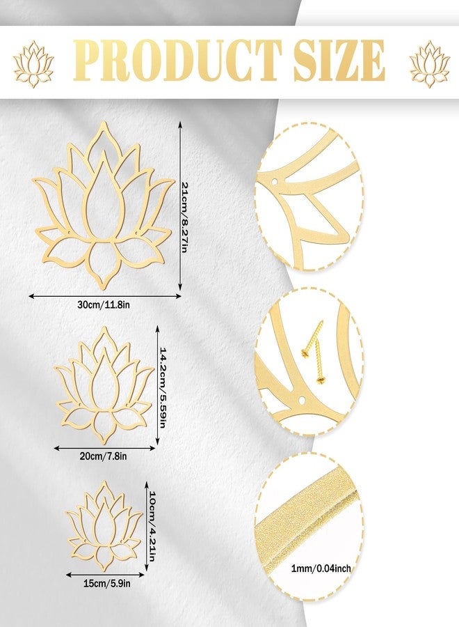 Ferraycle 3 Pieces Metal Lotus Flower Wall Decor Metal Zen Lotus Flower Wall Art Inhale Hollow out Signs Hanging Silhouette Exhale for Bedroom Bathroom Kitchen Garden Hotel Decorations(Gold) - Image 2