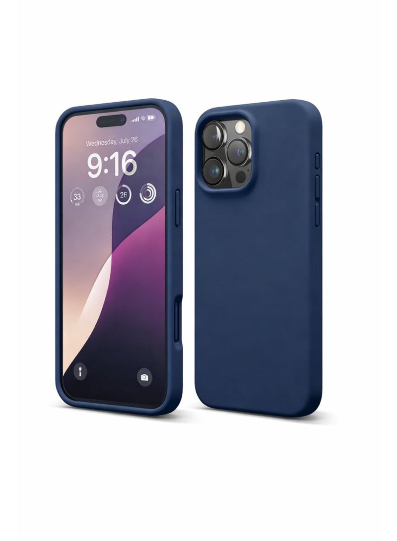 16 Pro Max Liquid Gel Silicone - Protective Cover with Microfiber Interior, Soft Silky Touch, Anti-Scratch, Thin Shockproof Cover - Dark Blue