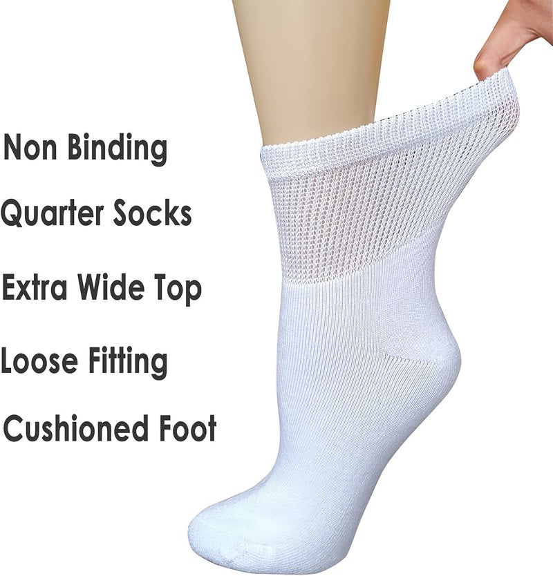 VEIGIKE Womens Diabetic Socks Soft Breathable Moisture Wicking Quarter Ankle Extra Wide NonBinding 4 Pairs White Size 911 - Image 2