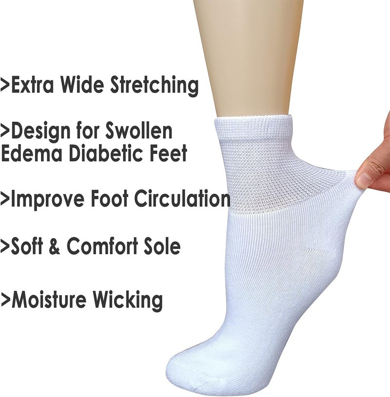 VEIGIKE Womens Diabetic Socks Soft Breathable Moisture Wicking Quarter Ankle Extra Wide NonBinding 4 Pairs White Size 911 - Image 3