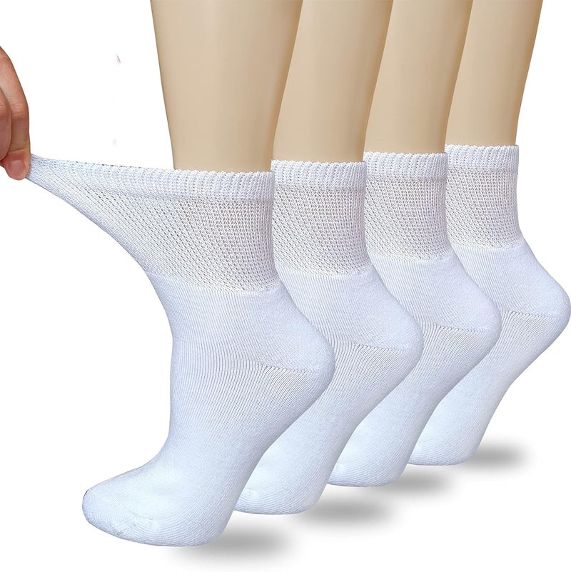 VEIGIKE Womens Diabetic Socks Soft Breathable Moisture Wicking Quarter Ankle Extra Wide NonBinding 4 Pairs White Size 911 - Image 1