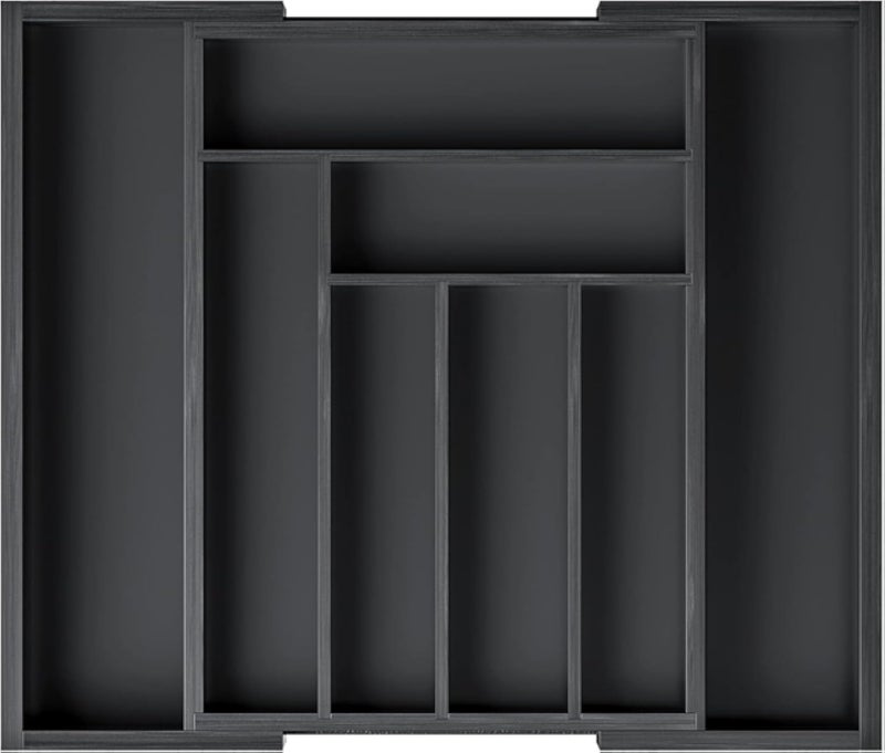 رف أدوات المطبخ ومنظم أدوات المائدة من الخيزران من تايكوم، صينية أدوات مائدة قابلة للتعديل، حامل أدوات المائدة والسكاكين في المطبخ وغرفة النوم وغرفة المعيشة (50 × 43 سم، أسود)