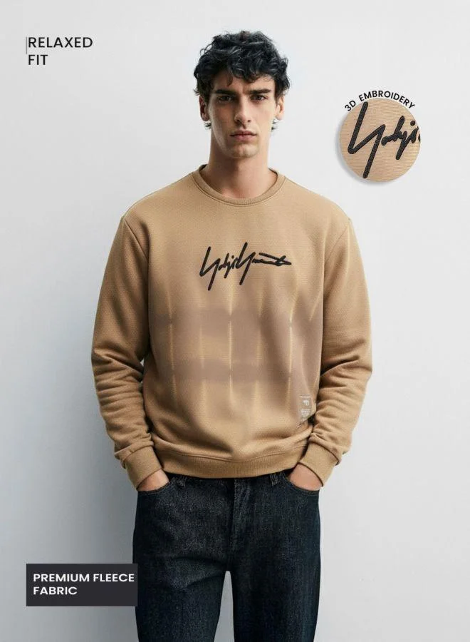 The Indian Garage Co Men Relaxed Fit Embroidered Crew Neck Full Sleeves Sweatshirt