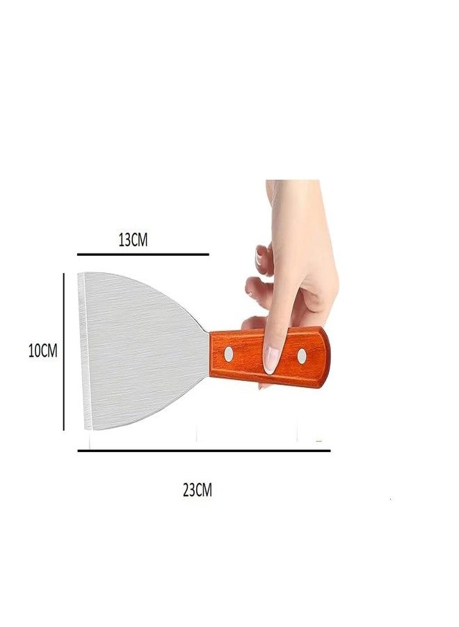 Meswarn® Ice Cream Cutting Stainless Steel Plain Scrapper Turner with Wooden Handle, Set of 1 - Image 3