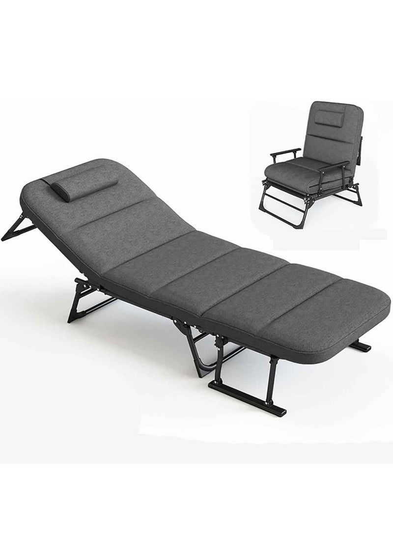 والالا سرير تخييم محمول قابل للطي للبالغين مع مرتبة قابلة للتعديل في 6 أوضاع للنوم وسرير فردي قوي للضيوف وكرسي استرخاء خارجي في الفناء، باللون الرمادي الداكن - Image 1