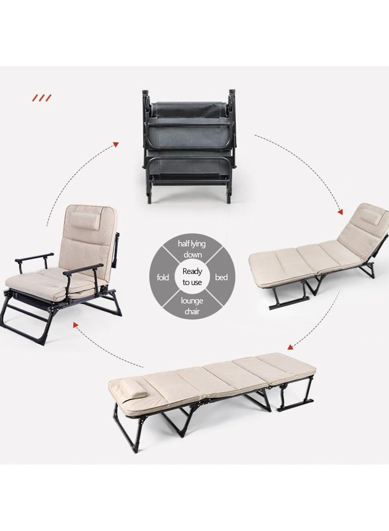 والالا سرير تخييم محمول قابل للطي للبالغين مع مرتبة قابلة للتعديل في 6 أوضاع للنوم وسرير فردي قوي للضيوف وكرسي استرخاء خارجي في الفناء، باللون الرمادي الداكن - Image 2