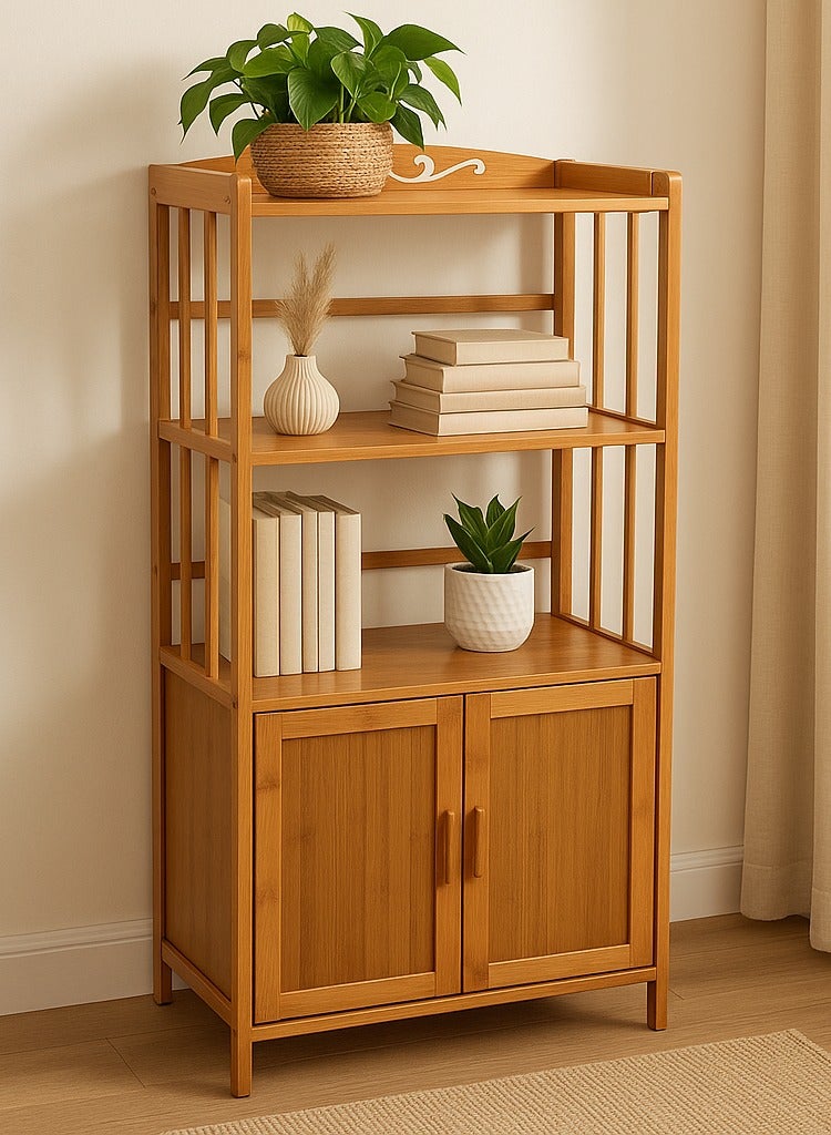 Generic Versatile Bamboo Bookshelf Cabinet –  Narrow Vertical Bookcase, Freestanding Storage for Kitchen, Bathroom, Living Room & Plant Display  - Image 1