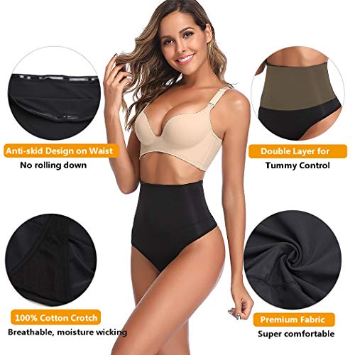 JOYSHAPER High Waist Shapewear Thong for Women Tummy Control Underwear Body Shaper Thong Waist Cincher Girdle Panties (Black-new, S) - Image 3