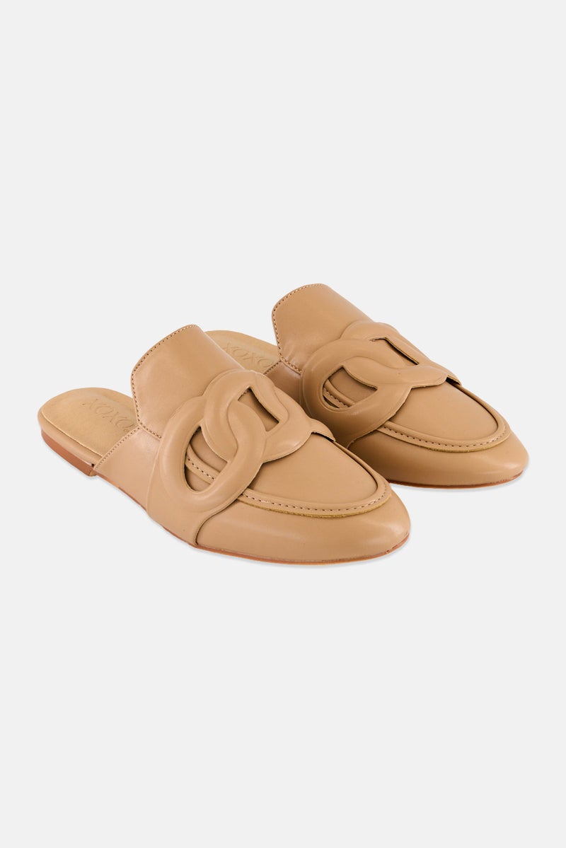 XOXO Women Slip On Ring Chain Mules, Cream - Image 1