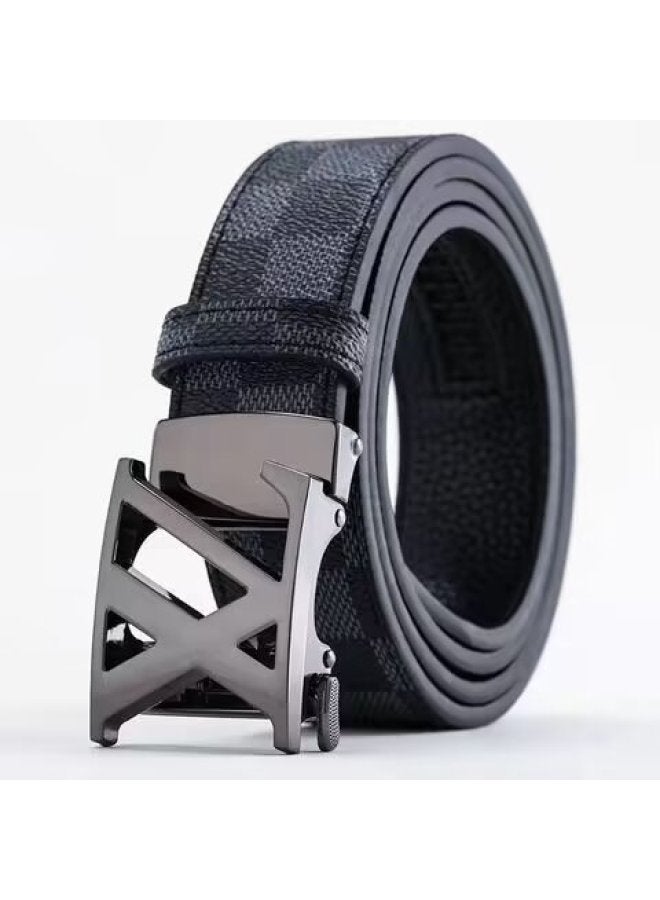 Men's Belt Buckle Zinc Alloy Automatic Buckle Leather Belt Top Layer Cowhide New Letter Buckle Plaid Pattern Belt