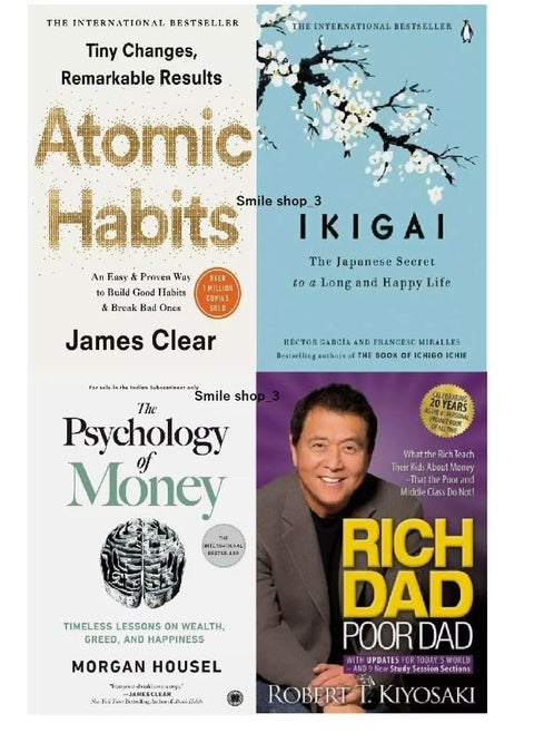 Book Set Rich Dad Poor Dad, The Psychology of Money, Atomic Habits+ Ikigai