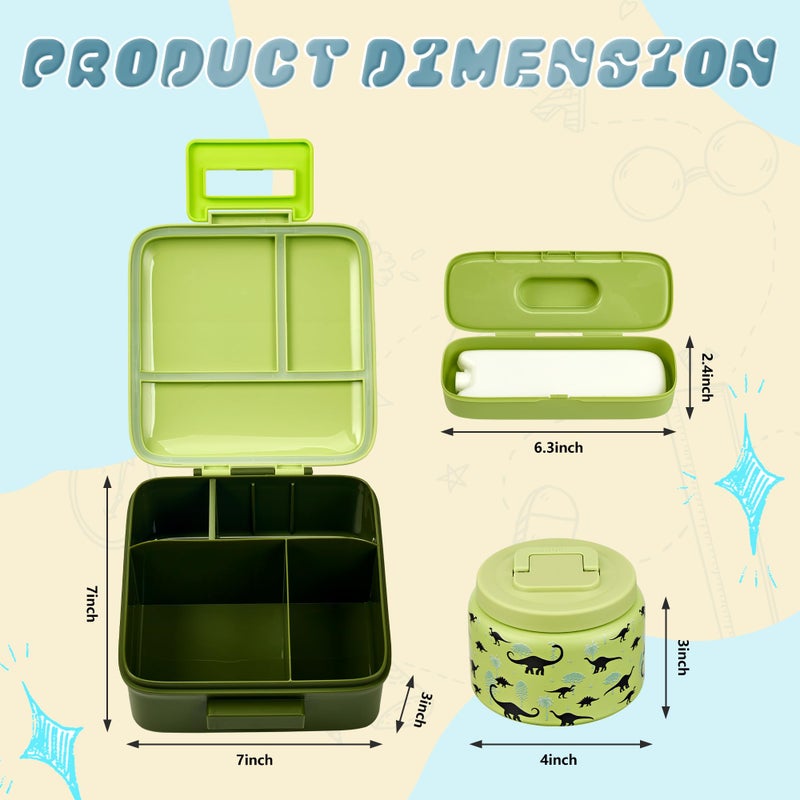 PIQUEBAR Bento Lunch Box for Kids with 8oz Soup Thermo Leak-Proof Lunch Food Containers with Snack Sauce Container for Kid Girls Boys to School (Forest Dinosaur) - Image 4