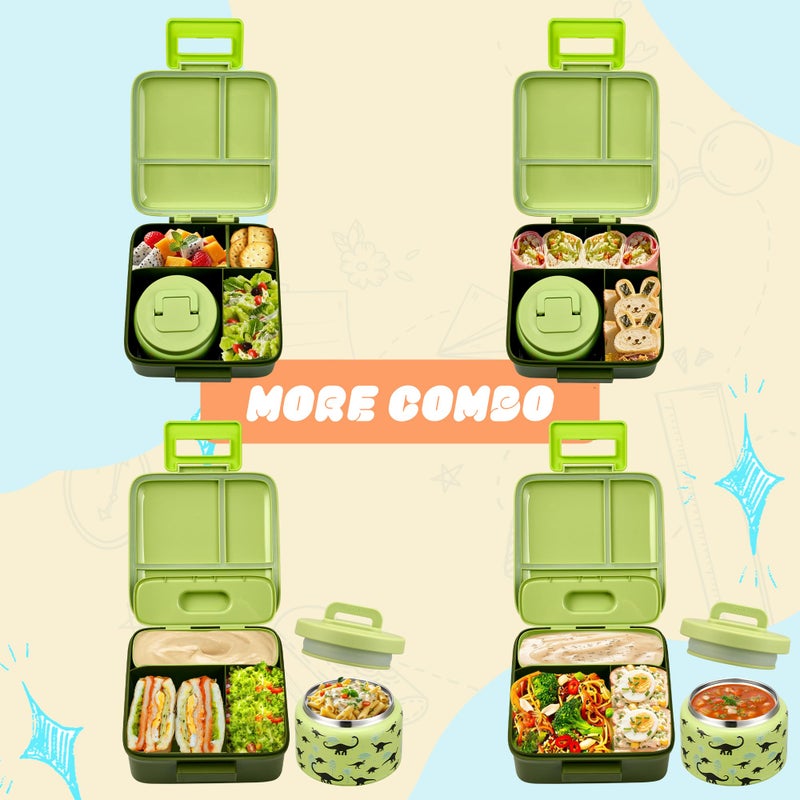 PIQUEBAR Bento Lunch Box for Kids with 8oz Soup Thermo Leak-Proof Lunch Food Containers with Snack Sauce Container for Kid Girls Boys to School (Forest Dinosaur) - Image 5