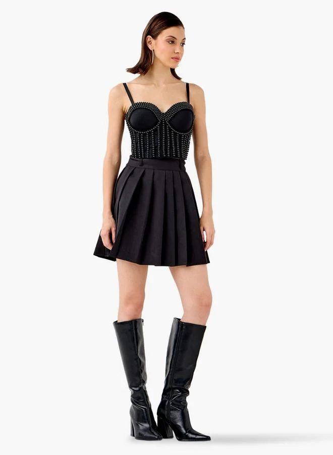 2Xtremz Pearl Embellished Strappy Crop Top