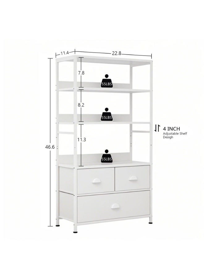 ACPLAY Multi-Functional 4-Tier Bookshelf with 3 Fabric Storage Drawers, Metal Frame & Wooden Top – Open Shelf & Storage Cabinet Combo for Living Room, Bedroom, Office, Kitchen - Image 3