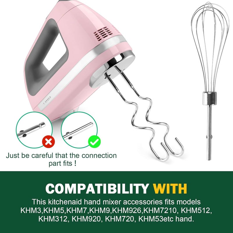 CHAR YONG خلاط يدوي مضارب / خطافات عجين لـ KitchenAid وخلاط يدوي ملحق خفق KHMPW من الفولاذ المقاوم للصدأ لخلاط يدوي للمطبخ، 3 قطع - Image 5
