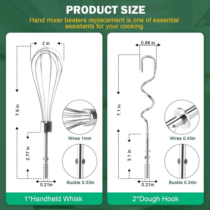 CHAR YONG خلاط يدوي مضارب / خطافات عجين لـ KitchenAid وخلاط يدوي ملحق خفق KHMPW من الفولاذ المقاوم للصدأ لخلاط يدوي للمطبخ، 3 قطع - Image 2