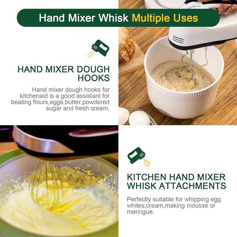 CHAR YONG خلاط يدوي مضارب / خطافات عجين لـ KitchenAid وخلاط يدوي ملحق خفق KHMPW من الفولاذ المقاوم للصدأ لخلاط يدوي للمطبخ، 3 قطع - Image 3