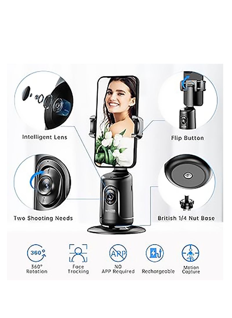 Generic - Auto Tracking Phone Holder, Auto Face Tracking Tripod, Portable All-in-one Smart Selfie Stick 360 Rotation Fast Face & Object Tracking Cameraman Robot Mount for Phone Video Vlog Live Streaming(Black) - Image 1