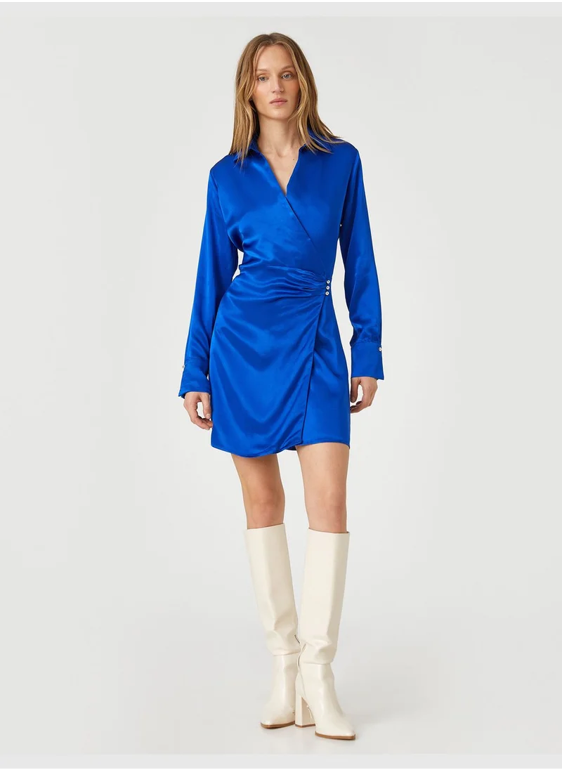KOTON Satin Draped Wrapped Mini Shirt Dress