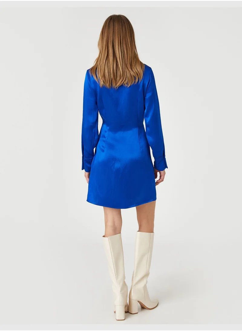 KOTON Satin Draped Wrapped Mini Shirt Dress