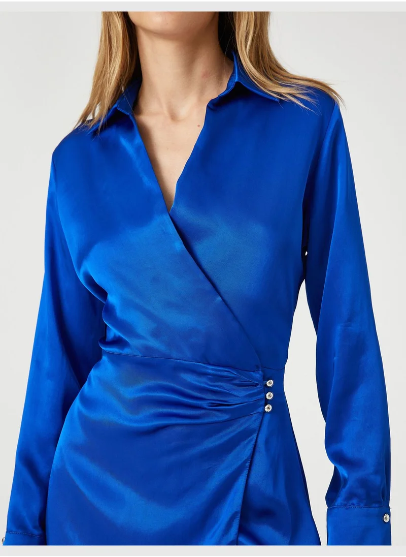 KOTON Satin Draped Wrapped Mini Shirt Dress
