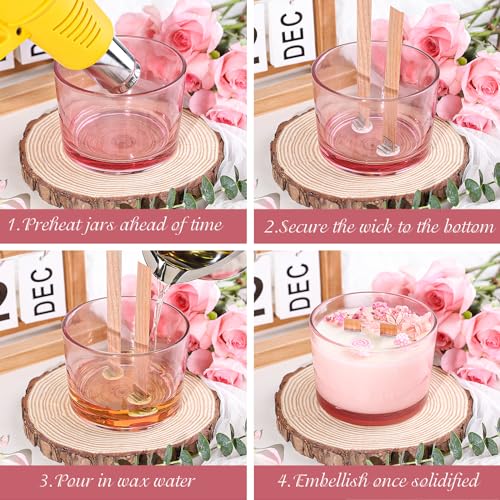 CONNOO 6 Pack 16 oz Candle Jars - 3 Wicks Pink Empty Glass Wide Mouth Candle Jars Come with Metal Lids Sticky Warning Labels and a Candle Wick Kit for Candle Making- Dishwasher Safe - Image 4
