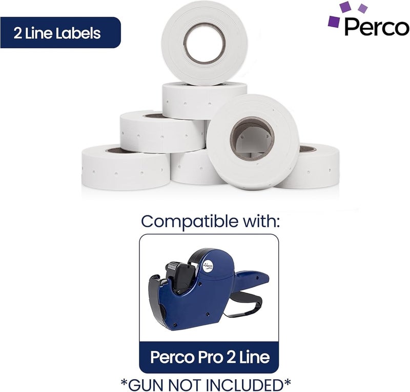 Perco 2 Line Freezer Adhesive Labels - 8 Rolls, 1 Sleeve, 6,000 Blank Price and Date Gun Labels for 2 Line Price and Date Guns - Made in USA - Image 2