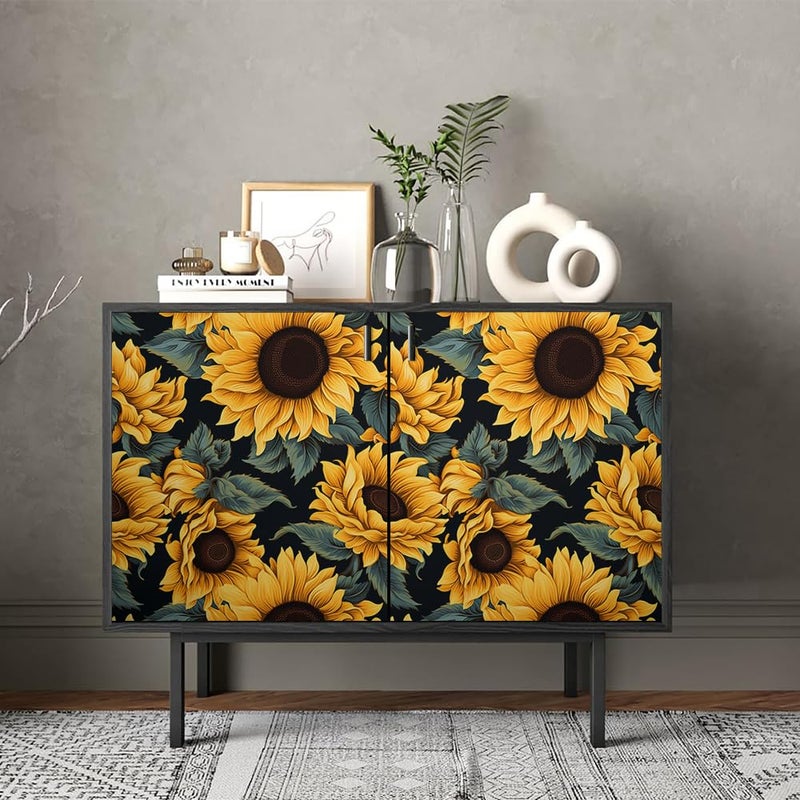 REDAMANCY Dark Black Yellow Sunflowers Floral Green Leaf Peel and Stick Wallpaper Stick on Contact Paper Vintage Wall Paper Easy Peel Off for nightstand Drawer Cabinet Renter - Image 4