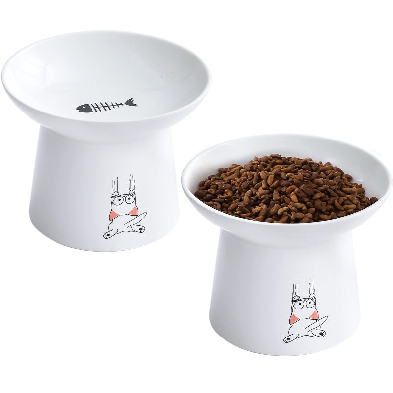 OMAYKEY 65 Inch Ceramic Raised Cat Bowls Extra Wide Elevated Cat Food Water Bowl - Image 3